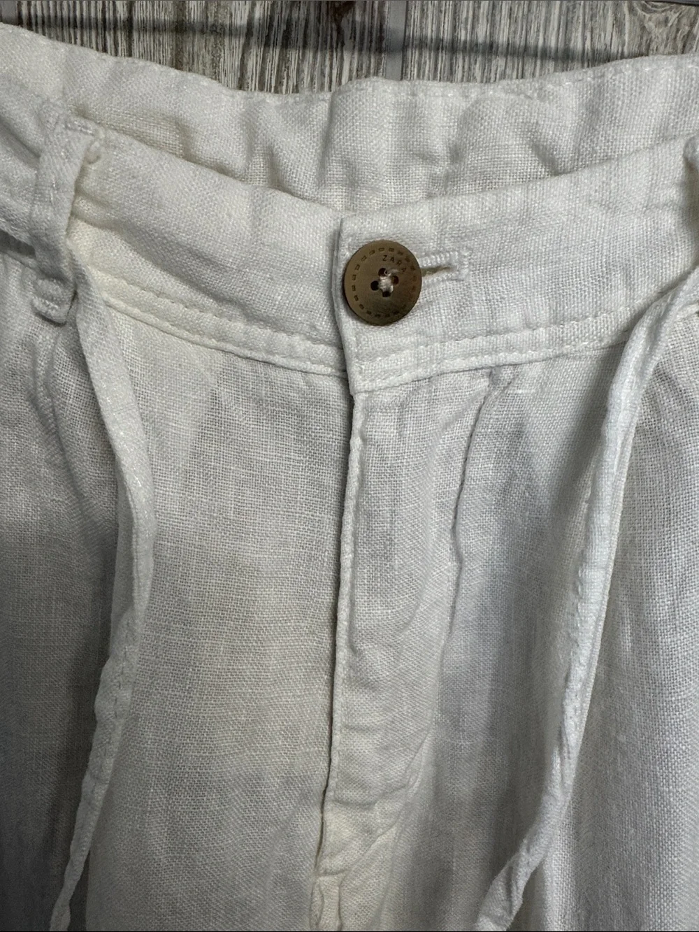 Zara White Linen-Blend Relaxed Drawstring Trousers